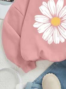 SHEIN 年轻女孩休闲宽松圆领舒适针织长袖加厚运动衫，适合秋冬季