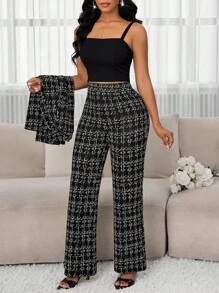 SHEIN Lady Women Suit Sets Business Casual Woman Work Clothes Women Office Wear Women Going Out Outfits Airport Outfit For Women Travel Outfit Airport Airport Outfit In Fall/Winter - Black - View 3