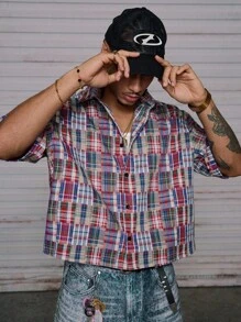 AXEPEAK Chemise décontractée à manches courtes, coupe ample, tissée pour hommes, Emo - Multicolore - Voir 6