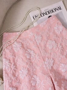 SHEIN LUNE Quần short Jacquard thanh lịch cho nữ đi làm/đi chơi, mùa hè - Hồng - Xem 5