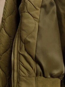 EMERY ROSE Mantel Berlapis Longgar dengan Kerah Warna Kontras, Gaya Inggris, Pakaian Musim Gugur/Dingin untuk Wanita - Hijau Tentara - View 8