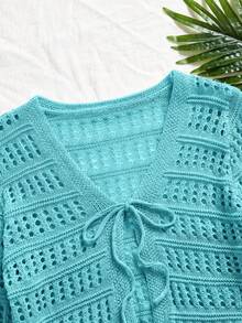 Travachic 女士度假款透明系带开衫 - 藍色 - 查看 4