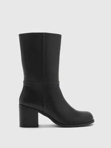 CUCCOO BIZCHIC Women's New Fashion Commuter Casual Lace-Up Buckle Thick Heel British Rider Motorcycle Mid-Calf Boots - Black - View 2