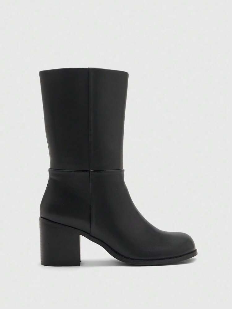 CUCCOO BIZCHIC Women's New Fashion Commuter Casual Lace-Up Buckle Thick Heel British Rider Motorcycle Mid-Calf Boots