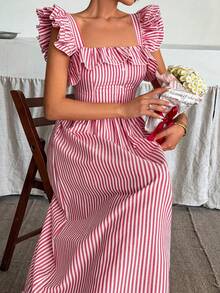 EURMUSE Women Striped Print Long Dress, Vacation Outfits Woman, Summer Outfits For Women, Holiday Style - Pink - View 7