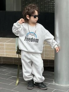 DAZY 儿童秋季服装 男童抓绒卫衣套装，休闲宽松字母印花街头风，秋季