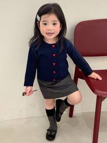 DAZY 婴幼儿女童纯色圆领长袖开衫，韩版，秋冬
