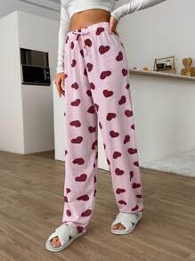 EURMUSE PLUS 2pcs Striped With Heart Pattern Sleep Bottom Sets Pajama Sets For Women Pants - Multicolor - View 3