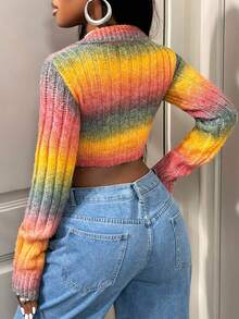 BamGleam Women's Long Sleeve Cardigan Short Shirt Collar Color Block Sexy Knit Sweater Fall Winter Cloth For Women