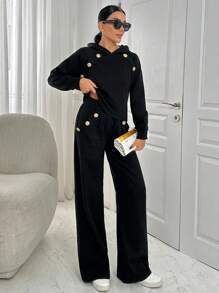 RueChic WOMAN BLACK TWO PIECES WITH GOLD BUTTON - Black - View 4