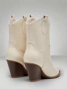 Solezae Women's Fibulae Embellished Pointed Toe Block Heel Ankle Cowboy Booties - Beige - View 7