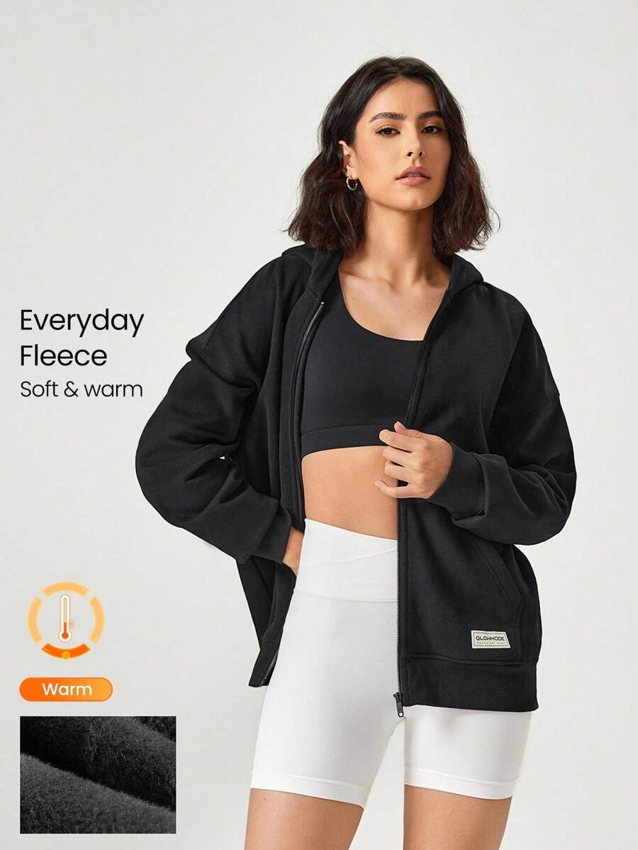 GLOWMODE 日常羊毛保持休闲男女通用连帽夹克，带基本口袋日常休闲 - 黑色 - 查看 1
