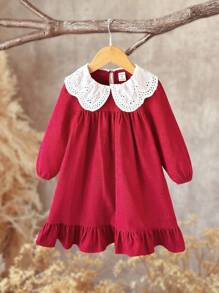 Emery Rose Kids Emery Rose Kids Young Girl Corduroy Patchwork Lace Peter Pan Collar Long Sleeve Dress, Long Sleeve Fitted Casual Cake A-Line Dress,Autumn Winter New Arrival,Young Girl , Daily Wear, School, Autumn & Winter,Pairing White Shirt,Back To School Season.College Style, For Christmas, Girls Winter Clothes,Christmas Clothes, Party Wear, Daily Wear School Daily, Birthday Clothes, Princess Clothes,Mom And Daughter & Sisters Matching,For Halloween.Red Dress. Fall