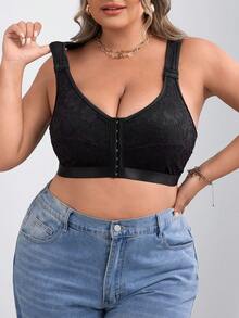 SHEIN CURVE+ Plus Size Women Front Button Lace Patchwork Comfortable Bra Camisole/Autumn /Winter Halloween