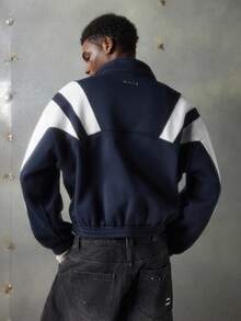 NEON BLANC Men's Casual Versatile Contrast Color Patchwork Zip Jacket, For Outdoor, Spring - Navy Blue - View 3