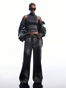 LYSMO 2025 New Arrive Minimalism Fall Women's Fashionable Sexy Shiny Mesh High Neck Camisole For Back To School, Homecoming, 2000s Style, Y2K Clothes Women, Streetwear ,Halloween Costume Women  Grunge And Gothic Clothes - Black - View 6