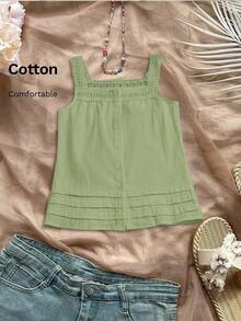 Rusticease 女士休闲纯色无袖上衣，夏季鼠尾草绿色上衣浅绿色上衣绿色夏季上衣棉质夏季上衣女士夏季上衣 - 綠色 - 查看 3