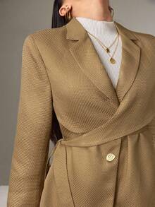 Modelyn Women's Solid Color Lapel NeckLong Sleeve Side Knot Elegant Blazer In Fall/Winter - Khaki - View 2