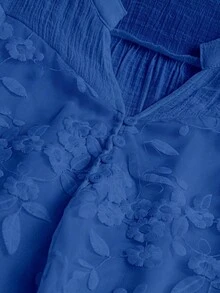 SHEIN LUNE CURVE Áo cánh cổ khoét họa tiết hoa thanh lịch thời trang cỡ lớn dành cho nữ - Xanh đậm - Xem 4