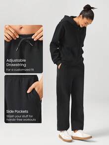 GLOWMODE 30'' Everyday Fleece Be Comfy Oversized Fit Adjustable Drawstring Waist Basic Joggers With Side Pockets Daily Casual - Black - View 4