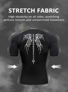 Manfinity Sport Corelite Bộ đồ thể thao nam gồm áo thun tay ngắn raglan in họa tiết Gothic và quần short hai lớp có dây rút ở eo, thích hợp cho tập gym và tập luyện. - màu đen - Xem 2