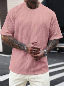 Manfinity RSRT Camiseta de punto jacquard de manga corta y cuello redondo color rosa para hombre