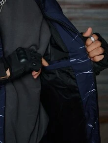 AXEPEAK Men's Ink Texture Zip Front Casual Short Winter Jacket - Blue and White - View 7