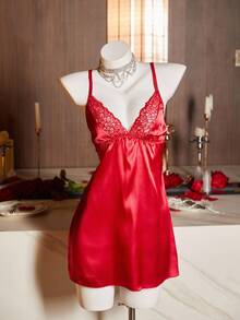 SilkySpell Sexy Deep V-Neck Lace Backless Nightgown, Fashionable & Comfortable - Burgundy - View 5