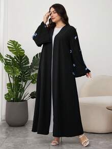 Al Najma Plus Size Women's 3D Butterfly Embroidered Abaya Robe, Spring/Summer - Multicolor - View 6