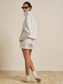 Airaco 女士休闲宽松长袖上衣和短裤两件套 - 淺灰色 - 查看 6