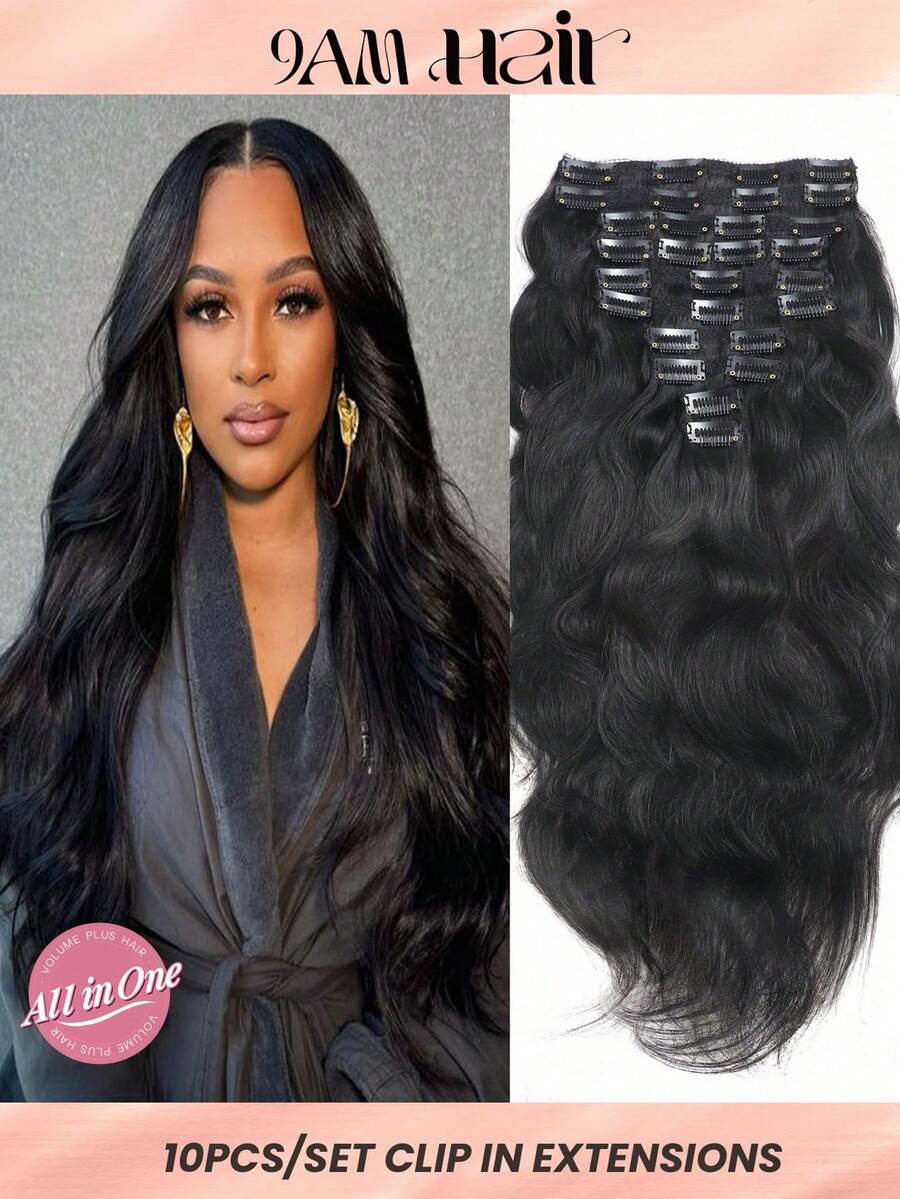 10Pcs One Set Natural Wave Human Hair Clip In Hair Extensions Double Weft Straight Extensions Wig