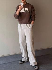 DAZY 男士字母刺绣棕色毛衣，秋季 - 棕色 - 查看 7