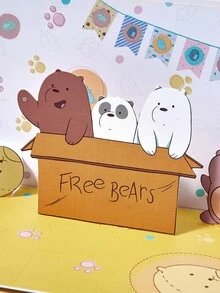 We Bare Bears X SHEIN Thiệp chúc mừng 3D họa tiết gấu hoạt hình dễ thương bằng giấy vàng 90 độ - Nhiều màu - Xem 5