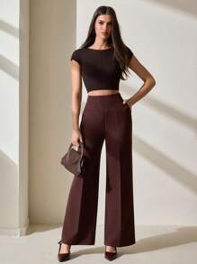 CLARA VERO Pantalón ancho de pierna larga de otoño para mujer, color marrón, informal - Marrón - Ver 7