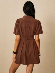 Poéselle Abito mini casual da donna con bottoni frontali, colore tinta unita, adatto per le vacanze - Castano - Visualizzare 7