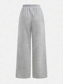 SHEIN Girlism 少女宽松百搭简约长款运动裤、百搭休闲慢跑裤 - 灰色 - 查看 2