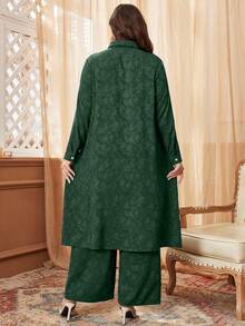 Al Najma Set casual de 2 piezas con botones de contraste y textura jacquard en talla grande - Verde - Ver 2