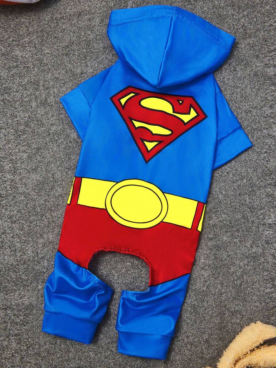 SUPERMAN X SHEIN 1 件电影角色角色扮演宠物连体衣、家居服、睡衣、猫/狗衣服，尺码 XXS-XXXXL、特小号、特大号，角色扮演 - 藍色 - 查看 1