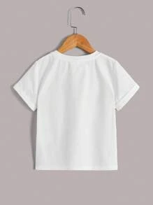 Young Boy Round Neck Casual Turnover Letter Print Short Sleeve T-Shirt - White - View 3