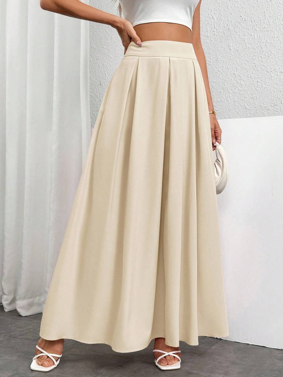 Firerie 女士米色高腰褶裙 - 卡其色 - 查看 1