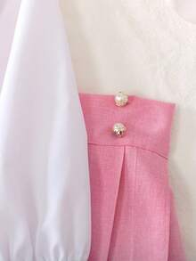 Elladie kids 三件套时尚可爱女童套装：蝴蝶结刺绣背心+系带长袖衬衫+百褶裙，学院风，秋冬款 - 粉色 - 查看 4