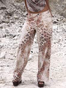 MUSERA Jeans de tiro bajo con estampado de leopardo y cordones laterales, para ocasiones nocturnas, elegantes, de otoño, primavera y verano - Multicolor - Ver 2