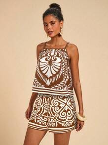 Travachic 女式复古细肩带无袖上衣和短裤两件套