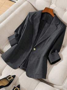 Regalyn Plus Size Fashionable Minimalist 3/4 Sleeve Fitted Lapel Blazer, Suitable For Spring And Autumn Winter Fall