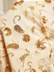 Ellevyn Plus Size Women's Elegant Long Sleeve Sequin Jumpsuit,Beige Autumn Wedding Festival Outfits,Night Out Concert Playsuit For Parties And Events - Apricot - View 10