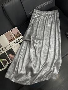 GlowEve CURVE 加大码银色亮片 A 字裙，优雅串珠花卉图案，适合女士 - 銀色 - 查看 2