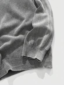 ROMWE MEN Spring/Summer Casual Men'S Solid Color Minimalist Crew Neck Long Sleeve Cable Knit Sweater , Fall Winter - Grey - View 4