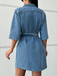 EURMUSE Denim Dress Medium Wash - Medium Wash - View 2