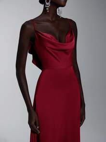 Elitara 优雅的荷叶边肩带伴娘礼服，红色 - 紅色 - 查看 6