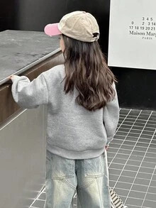 DAZY Young Girls Cartoon Print Casual Crew Neck Long Sleeve Sweatshirt - Grey - View 2